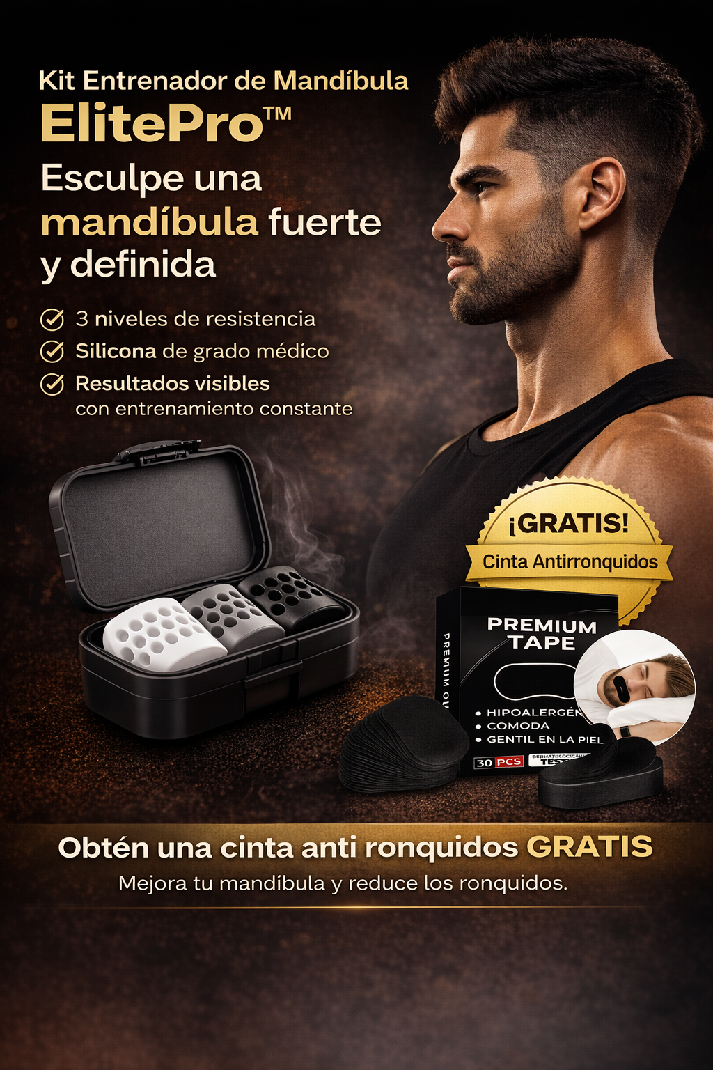 Ejercitador de mandibula💪(6pzas) + Cinta antirronquidos (30pzas)GRATIS 🎁