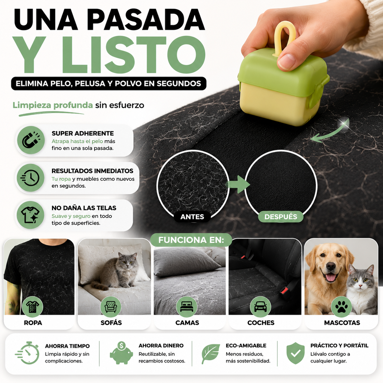 PeluFree™ | Rodillo Reutilizable Quita Pelusas 2x1