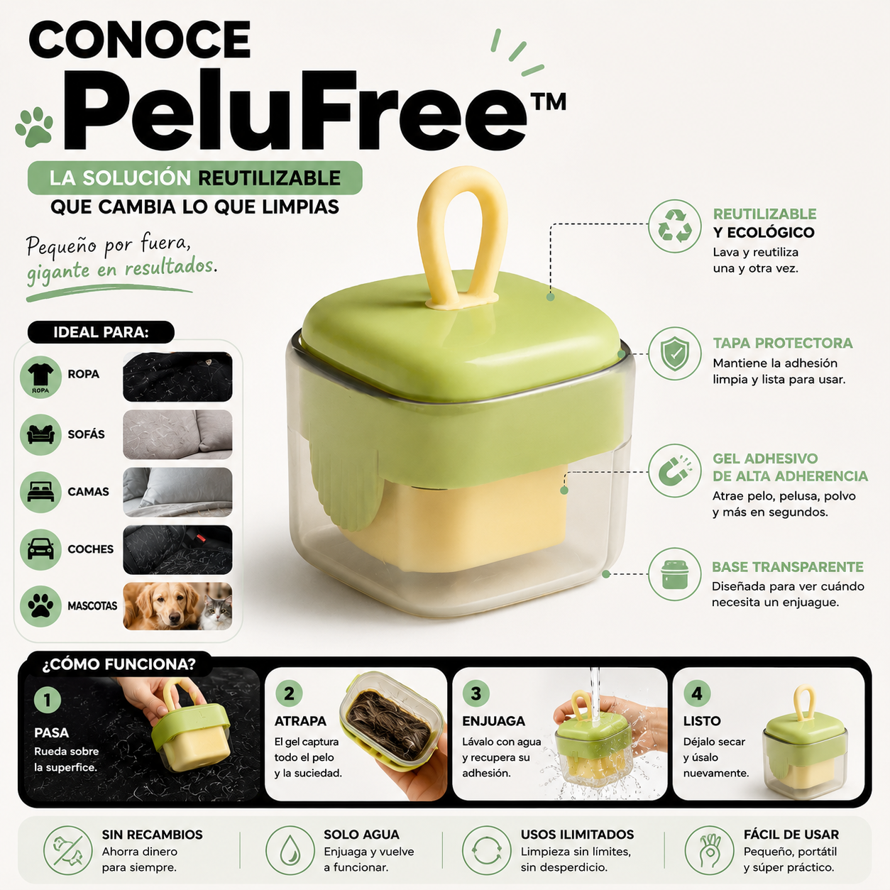 PeluFree™ | Rodillo Reutilizable Quita Pelusas 2x1